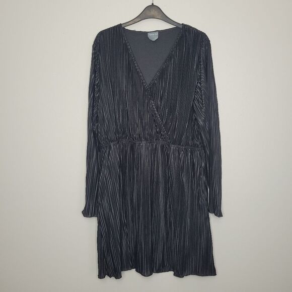 Arula black pleated v neck long sleeve witchy casual dress size x (10-12) - Picture 1 of 9